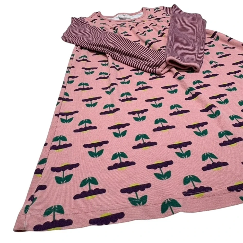 Hanna Andersson Girls Dress Size‎ 130 Pink Floral Stripe Cotton Long Sleeve